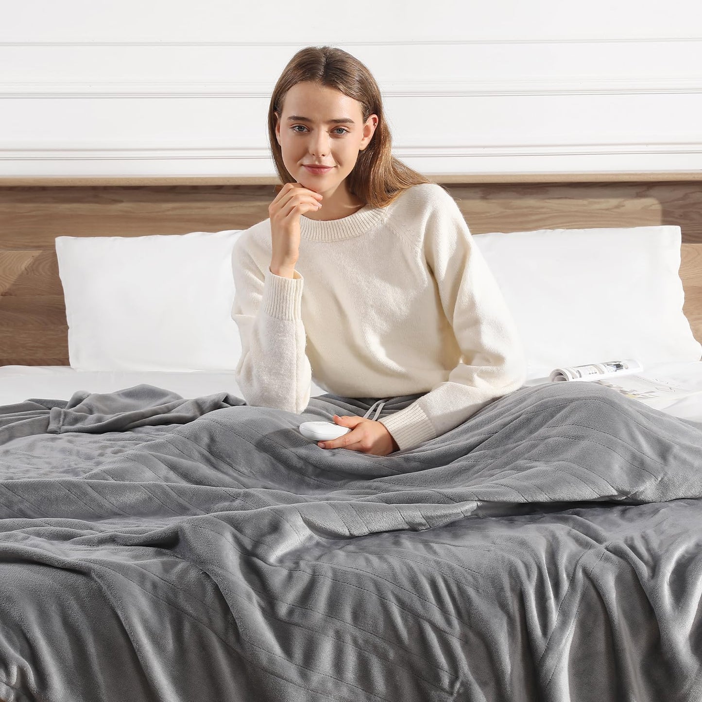 Heated Blanket Queen Size Electric Blanket 84''X90'' - Soft Plush Premium Flannel with Dual Controllers, 5 Heating Level & 10 Hour Auto Off, ETL & FCC Certified, Warm Gifts for Grandma, Grey