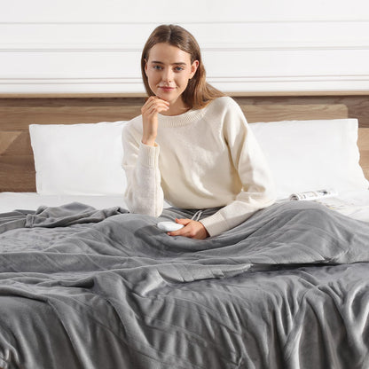 Heated Blanket Queen Size Electric Blanket 84''X90'' - Soft Plush Premium Flannel with Dual Controllers, 5 Heating Level & 10 Hour Auto Off, ETL & FCC Certified, Warm Gifts for Grandma, Grey