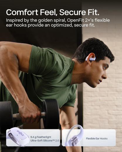 SHOKZ New OpenFit 2+ Open-Ear Headphones,Dolby Audio Enabled,Comfortable Earbuds with Soft Ear Hooks,48H Playtime,IP55 Water-Resistant,USB-C Fast Charging,Wireless Charging - Online Exclusive Purple