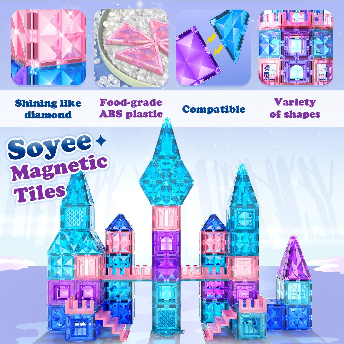 Diamond Magnetic Building Blocks - Frozen Princess Toys for 3-8 Year Old Girls & Boys - 3 4 5 6 Year Old Girl Birthday Xmas Present