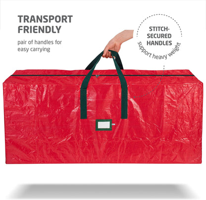 ZOBER 9 Ft Large Christmas Tree Storage Bag - Fits 9 Ft Artificial Trees - Plastic, Waterproof Christmas Tree Bag For Storage Box For Xmas - Strong, Durable Handles - Label Card Slot - Red