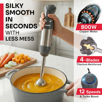 Mueller Multistick 5-in-1 Immersion Blender Handheld, 12-Speed Hand Mixer
