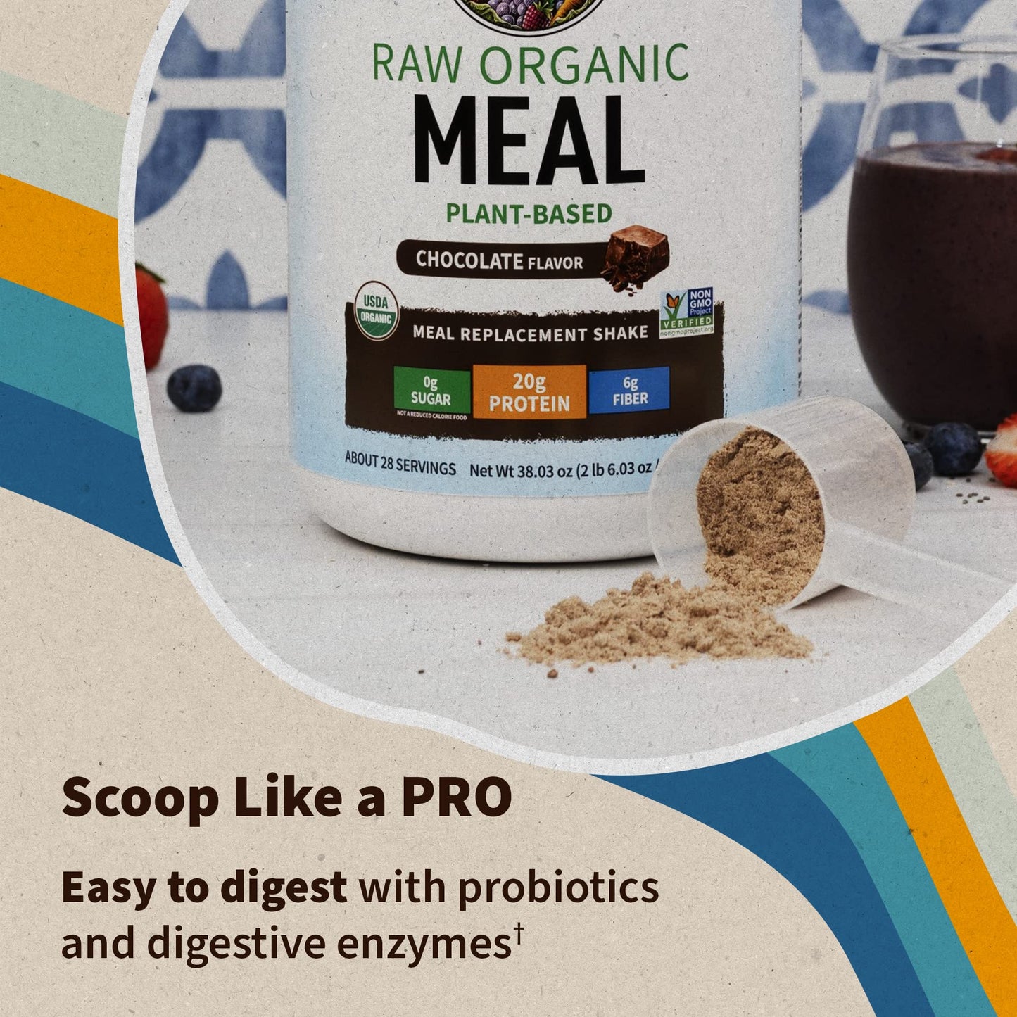 Garden of Life Meal Replacement Shakes, Vegan Protein Powder, Raw Organic Protein Powder, Chocolate Protein Powder with Plant Based Pea Protein, Sprouts, Greens, Probiotics, Dairy Free 28 Servings