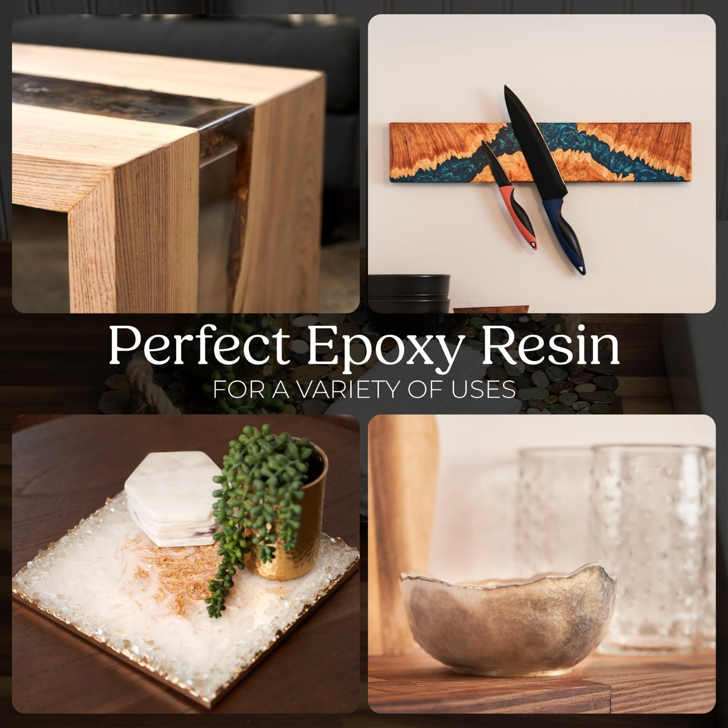 Epoxy Resin Kit 1 Gallon-Crystal Clear, UV Resistant, Self Leveling, Food Safe for Table Top, Arts and Crafts, Wood Casting, Jewelry Making, Use with Mica Powder, Silicone Molds, Alcohol Ink