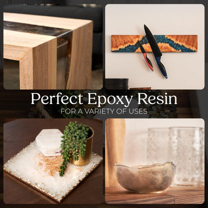 Epoxy Resin Kit 1 Gallon-Crystal Clear, UV Resistant, Self Leveling, Food Safe for Table Top, Arts and Crafts, Wood Casting, Jewelry Making, Use with Mica Powder, Silicone Molds, Alcohol Ink