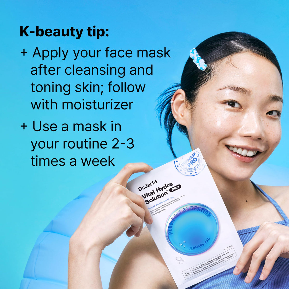 Dr.Jart+ Dermask Vital Hydra Solution Glow Korean Face Mask with Hyaluronic Acid for Glass Skin & Intense Hydration | Sheet Mask | Gifts for Women | Korean Skin Care, 5 Pack