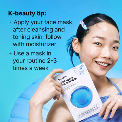 Dr.Jart+ Dermask Vital Hydra Solution Glow Korean Face Mask with Hyaluronic Acid for Glass Skin & Intense Hydration | Sheet Mask | Gifts for Women | Korean Skin Care, 5 Pack