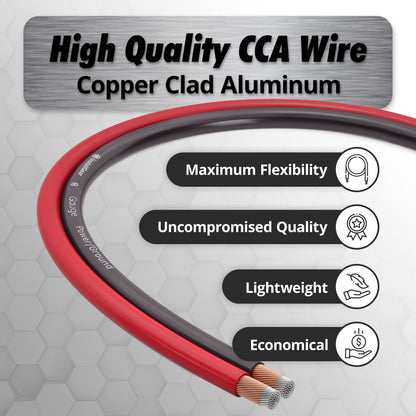 InstallGear 8 Gauge Wire (50ft) Copper Clad Aluminum CAA - Primary Automotive Wire, Car Amplifier Power & Ground Cable, Battery Cable, Car Audio Speaker Stereo, RV Trailer Wiring Welding Cable 8ga