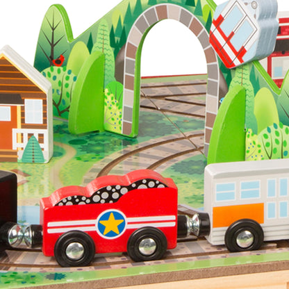 Melissa & Doug Take-Along Railroad Tabletop Playset with Wooden Train Toys, Animals & Scenery Play Pieces, Preschool Learning Toys for Girls & Boys 3+ - FSC Certified