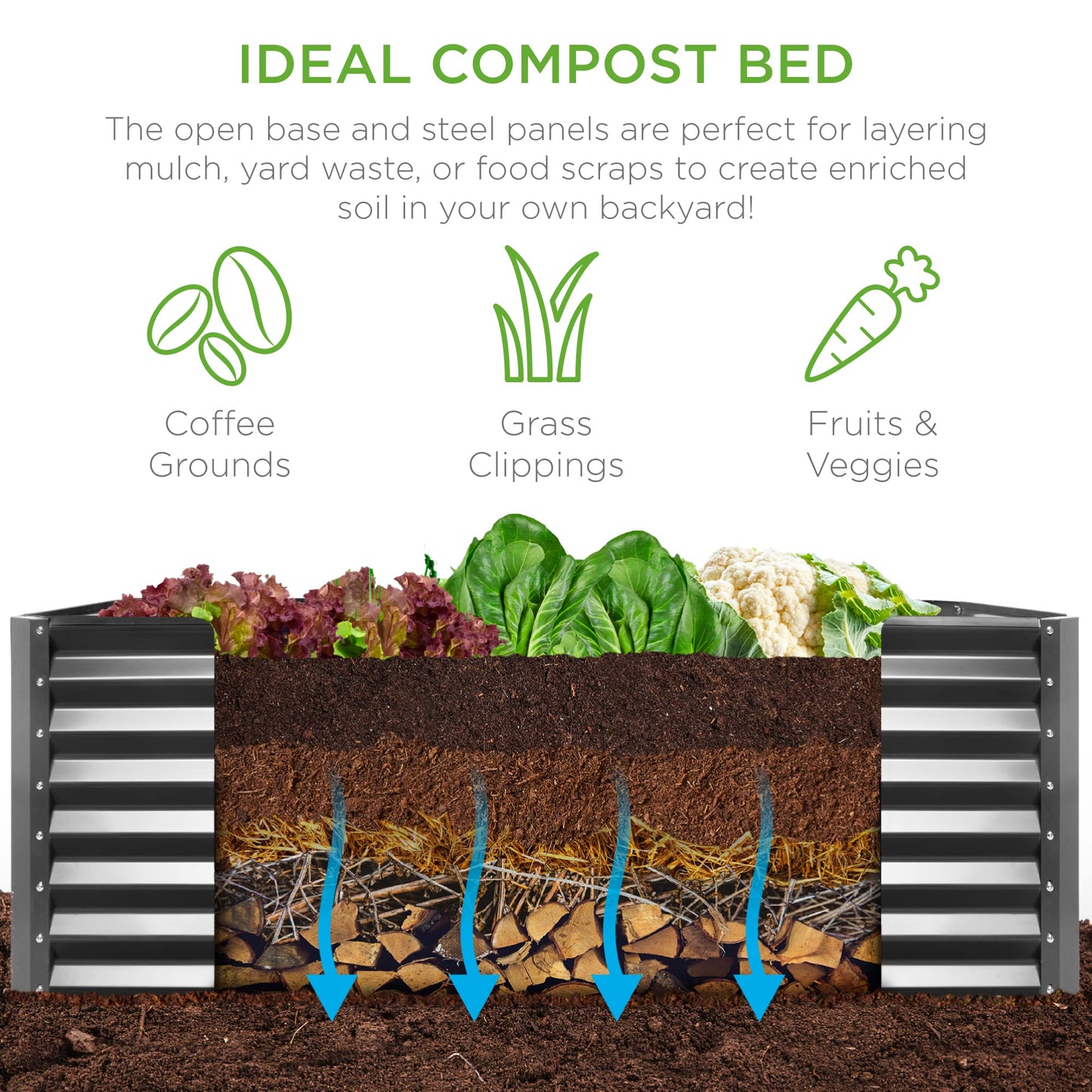 Best Choice Products 6x3x2ft Outdoor Metal Raised Garden Bed, Deep Root Box Planter for Vegetables, Flowers, Herbs, and Succulents w/ 269 Gallon Capacity - Gray