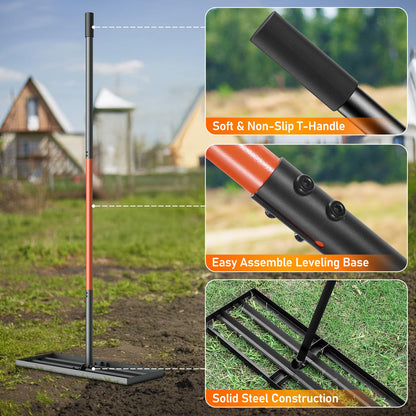 Lawn Leveling Rake, 30x10 with 78" Adjustable Handle, Stainless Steel Leveling Rake, Lawn Care Tool for Backyard, Garden, Golf Course, Farm and Pasture