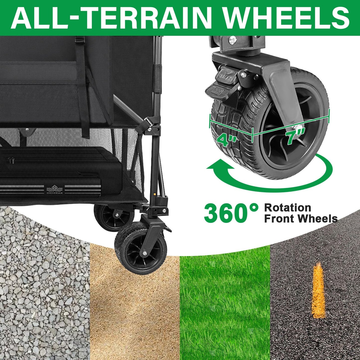 UNITON Double Decker Wagon 600lb Capacity & 400L Collapsible Sports Wagon with Big Wheels 54" Extended Utility Folding Cart for Camping Fishing & Outdoor Use