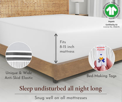 California Design Den 100% Organic Cotton Fitted Sheet Queen Size Only - Percale Queen Deep Pocket Fitted Sheet, Lightweight, Snug-Fit, Crisp, Durable - White