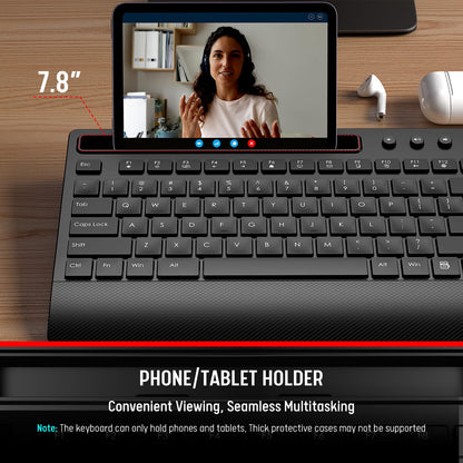 Trueque Wireless Keyboard and Mouse Combo - Full-Size Quiet Keyboard with Palm Rest, Phone Holder, Multimedia Keys, Power Switch, Compatible with Windows, Chrome OS, PC, Laptop (Batteries Included)