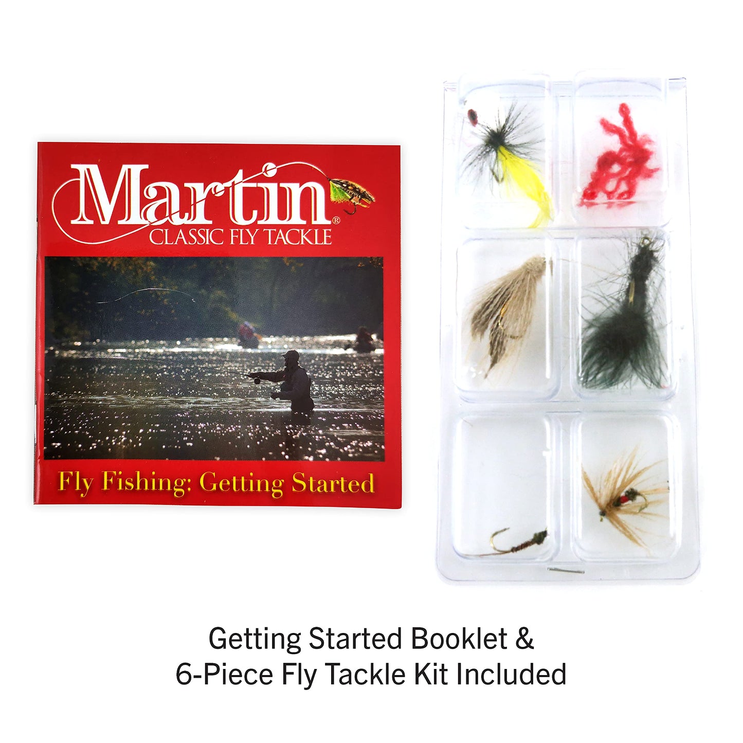 Martin Complete Fly Fishing Kit, 8-Foot 5/6-Weight 3-Piece Fly Fishing Pole, Size 5/6 Rim-Control Reel, Pre-spooled with Backing, Line and Leader, Includes Custom Fly Tackle Assortment, Brown/Green