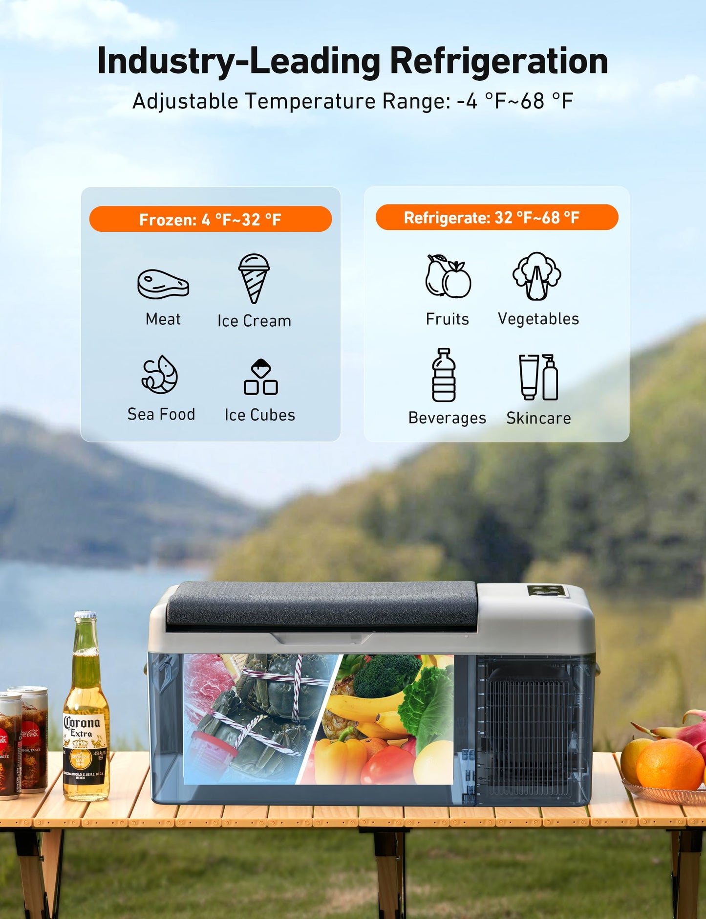 AstroAI 12 Volt Car Refrigerator, 12V Portable Freezer Camping Fridge Cooler (-4℉~68℉) with 12/24V DC & 110V AC for Car, RV, Truck, Van, Boat for Camping, Travel, Fishing Outdoor(15L)