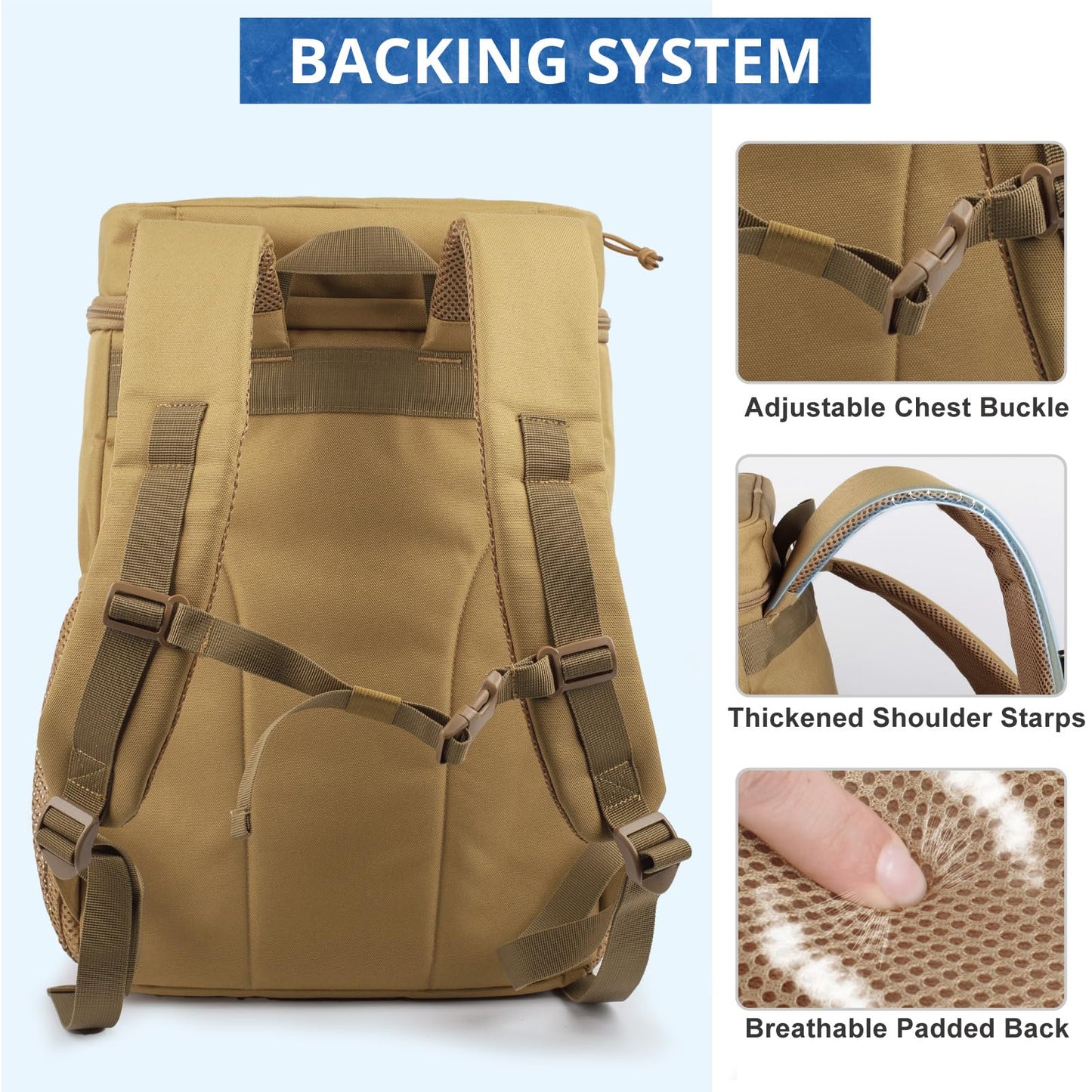 BERRYRIZZ Tactical Backpack Cooler for Men, 25L Large Insulated Backpack Leak-Proof, Heavy Duty Lunch Backpack, Waterproof Ice Chest Bag Women Adults Work Daytrip Camping Beach Hiking, Tactical Brown