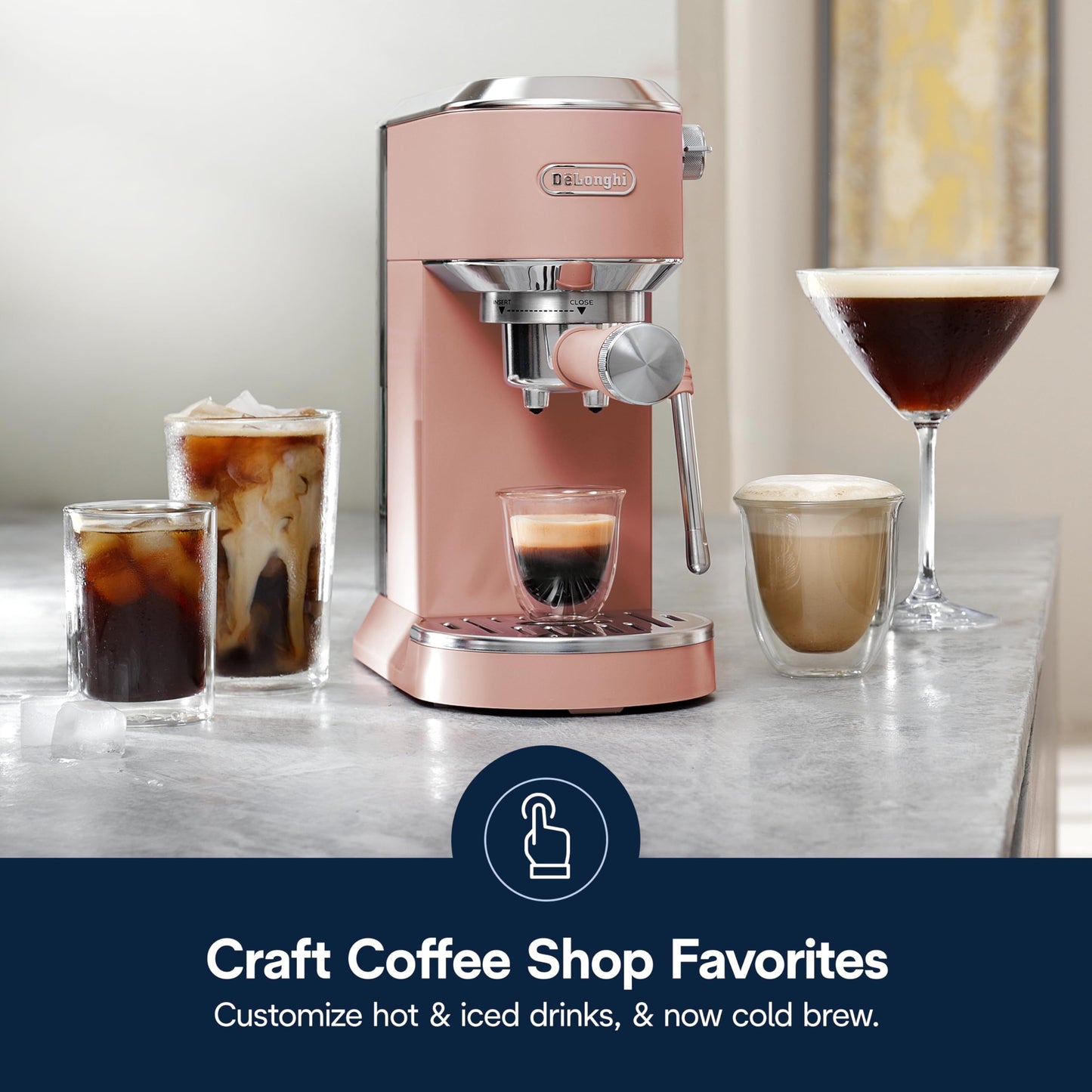 De'Longhi Dedica Duo Compact Espresso Machine - Cold Brew Coffee Maker with Milk Frother Wand- for Espresso, Hot & Iced Coffee, Cappuccinos, Lattes & Home Barista Brewing, Rosé Pink