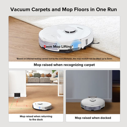 roborock S8 Robot Vacuum and Mop Cleaner, DuoRoller Brush, 6000Pa Suction, ReactiveAI 2.0 Obstacle Avoidance, Sonic Mopping, Auto Lifting Mop, Works with Alexa, Perfect for Pet Hair, White