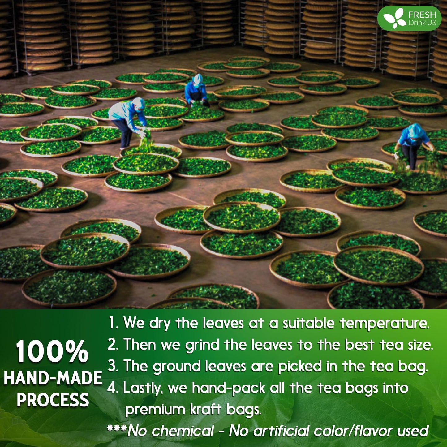 FreshDrinkUS Premium 120 Mulberry Leaf Tea Bags, 100% Natural & Pure. Loose Leaf Herbal Tea. Made with Natural Material Tea Bags. No Sugar, No Caffeine, No Gluten, Vegan