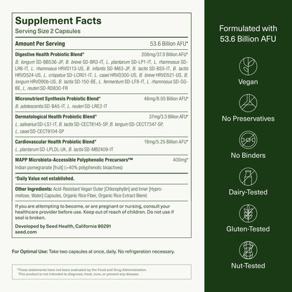 Seed DS-01 Daily Synbiotic - Prebiotic and Probiotic for Women & Men - Digestive Health, Gut Health, Immune Support, Bloating & Constipation Relief - Vegan & Shelf-Stable - 60 Capsules (30-Day Supply)