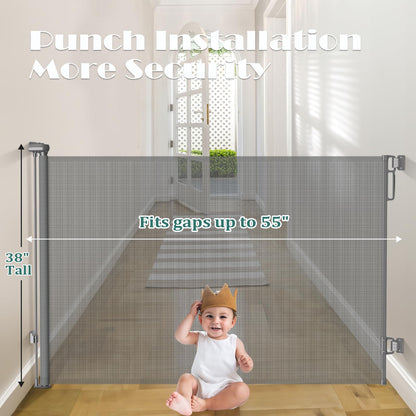 Babepai Retractable Baby Gates Extra Wide | 55" Wide x 38" Tall Dog Gates for Stairs | Indoor/Outdoor Use | Child Gates for Doorways, Deck, Porch, Hallways, Patio - Gray