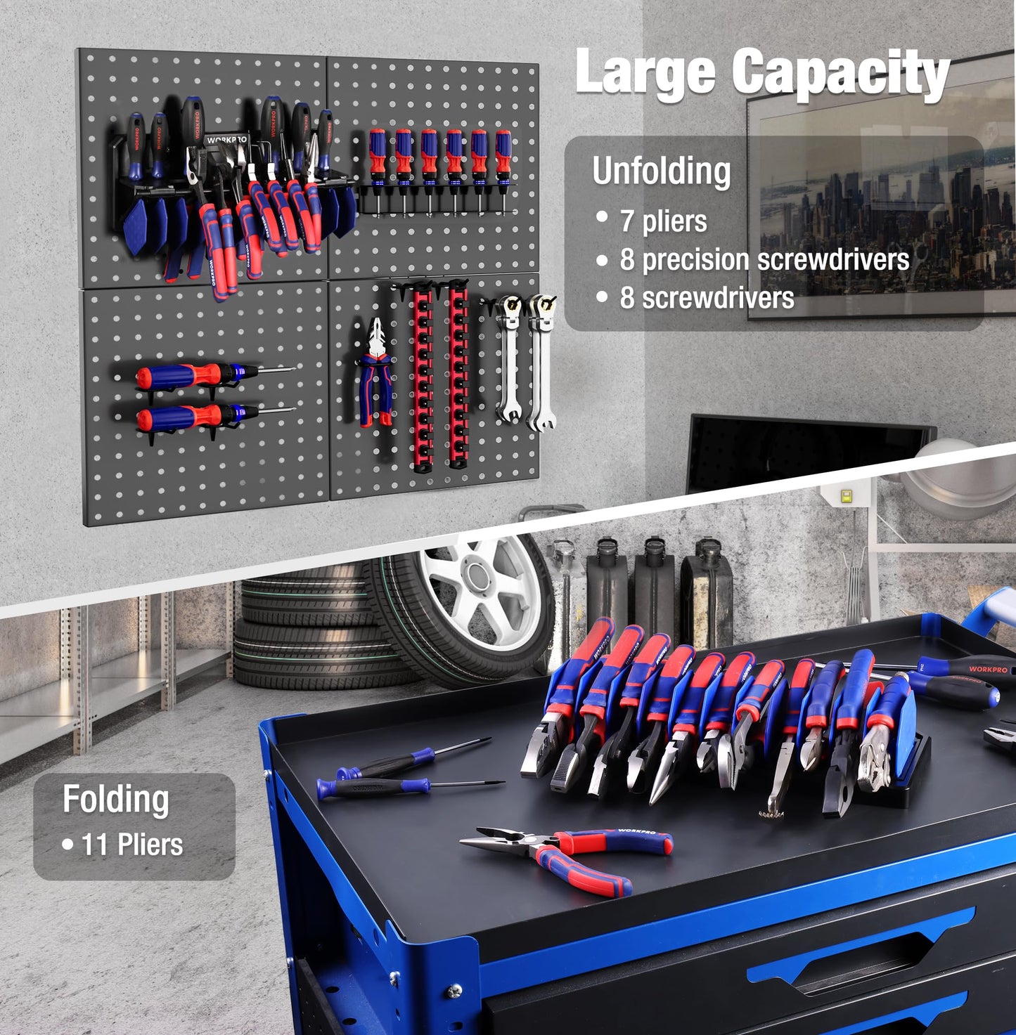WORKPRO Plier Organizer Rack, 13.5" Foldable Tool Organizer, Wall Mount Screwdriver Organizers and Pliers Organizers, Tool Storage Rack for Screwdriver Holder and Pliers Holder (Tools not Included)