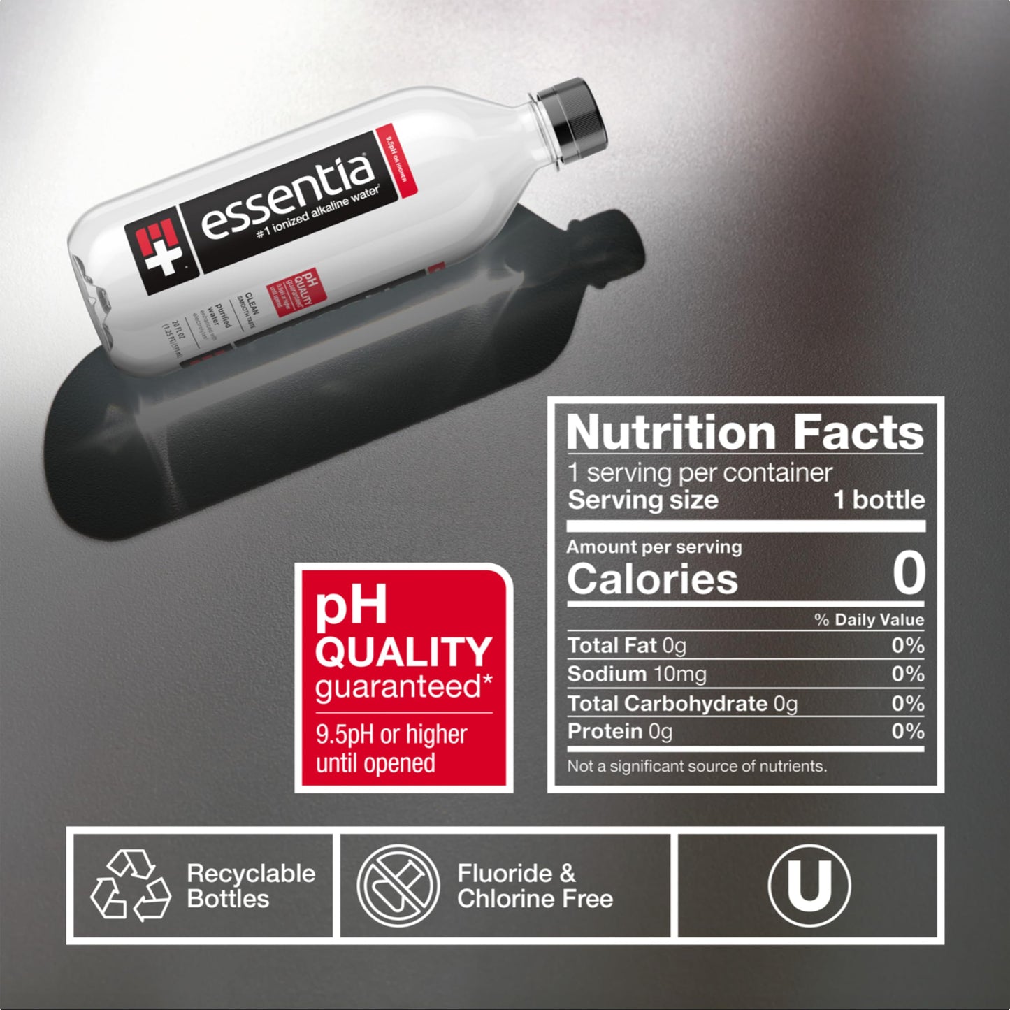 Essentia Water LLC, Ionized Alkaline Bottled Water; 99.9% Pure, Infused with Electrolytes, 9.5 pH or Higher a Clean, Smooth Taste, 20 Fl Oz (Pack of 24)