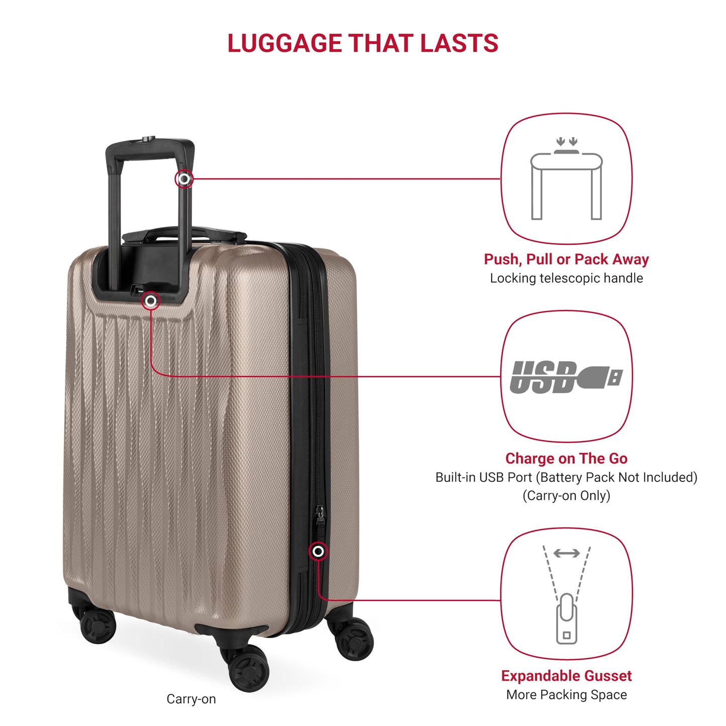 SwissGear 7272 Energie Expandable Hardside Luggage with Spinner Wheels and TSA Lock, Light Gold, 3-Piece Set (19/24/27)