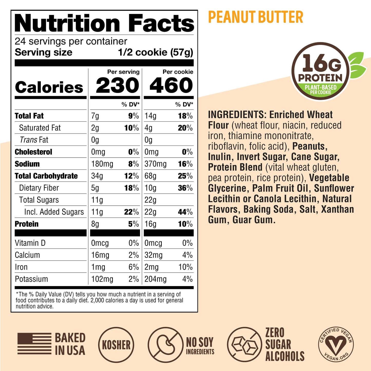 Lenny & Larry's Protein Cookie, [Peanut Butter], Chewy Soft Baked, 16g Plant Protein, Vegan, Non-GMO, High Fiber, 4 Ounce Cookie (Pack of 12)