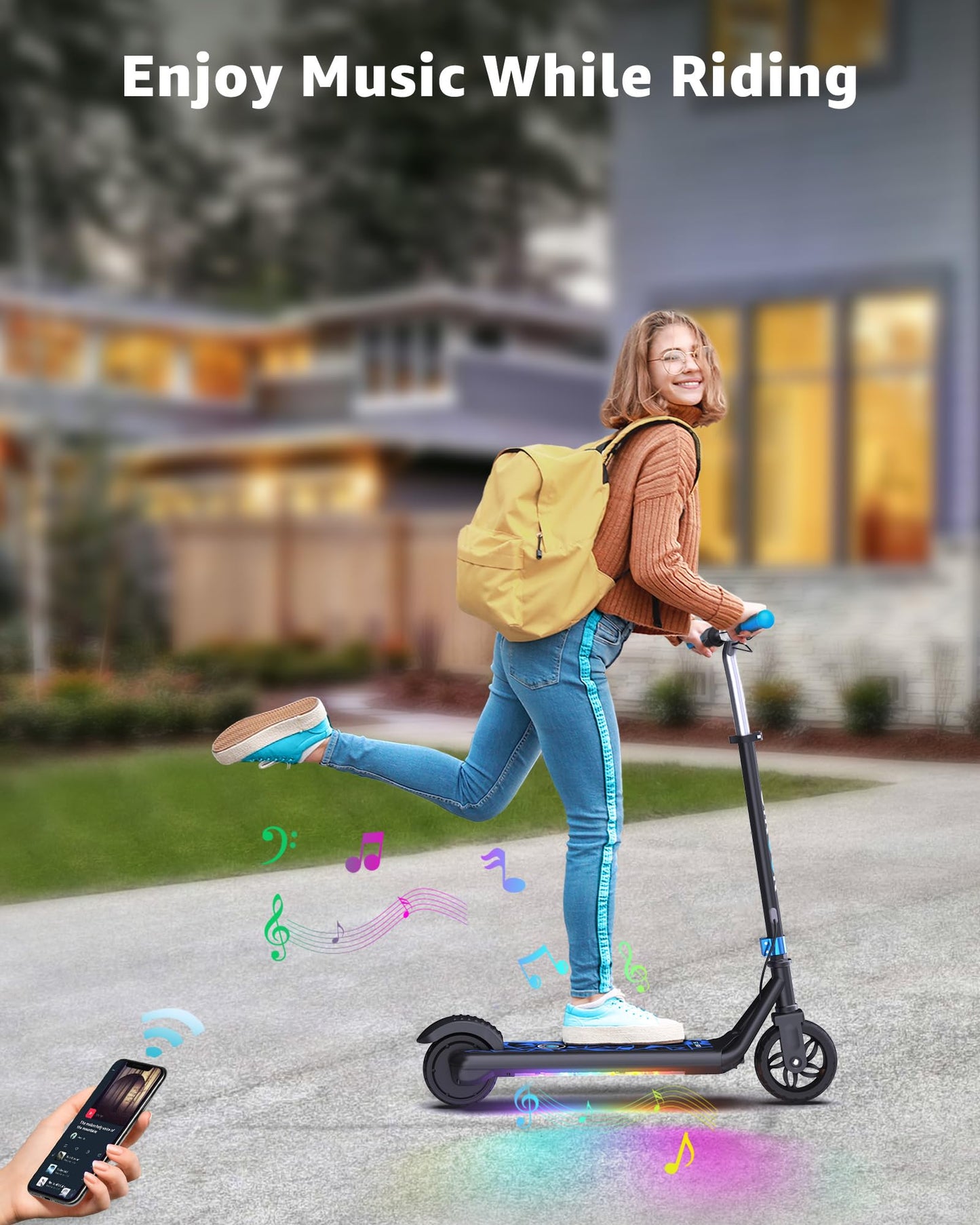 Gyroor Electric Scooter for Kids, E-Throttle 150W Motor LED Display, H30Max-Blue