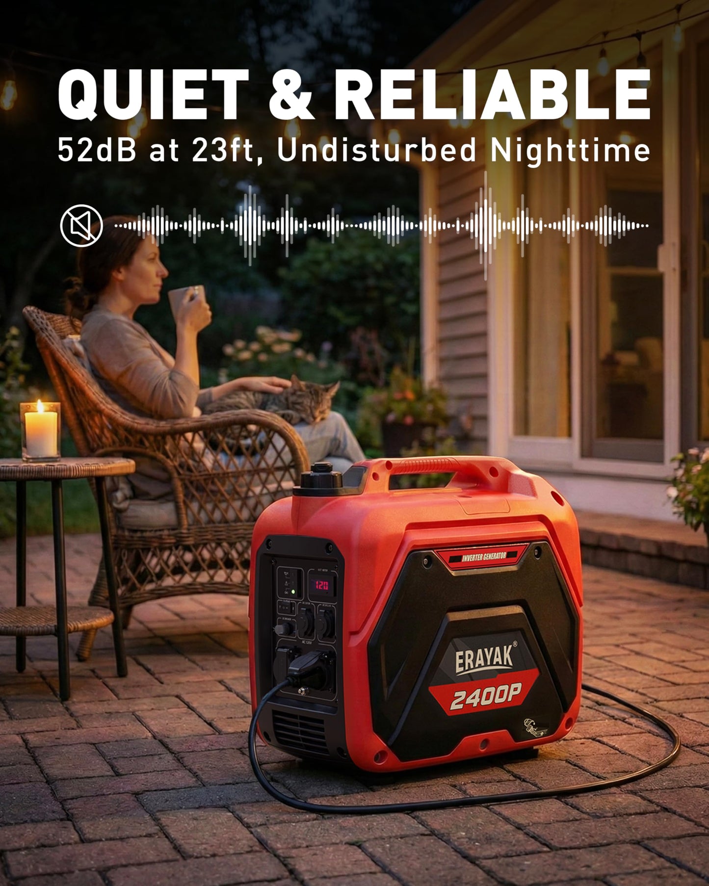 ERAYAK 2400W Portable Inverter Generator for Home Use, Super Quiet Small Generator for Camping Outdoor Emergency Power Backup, Gas Powered Engine, EPA, ECO Mode