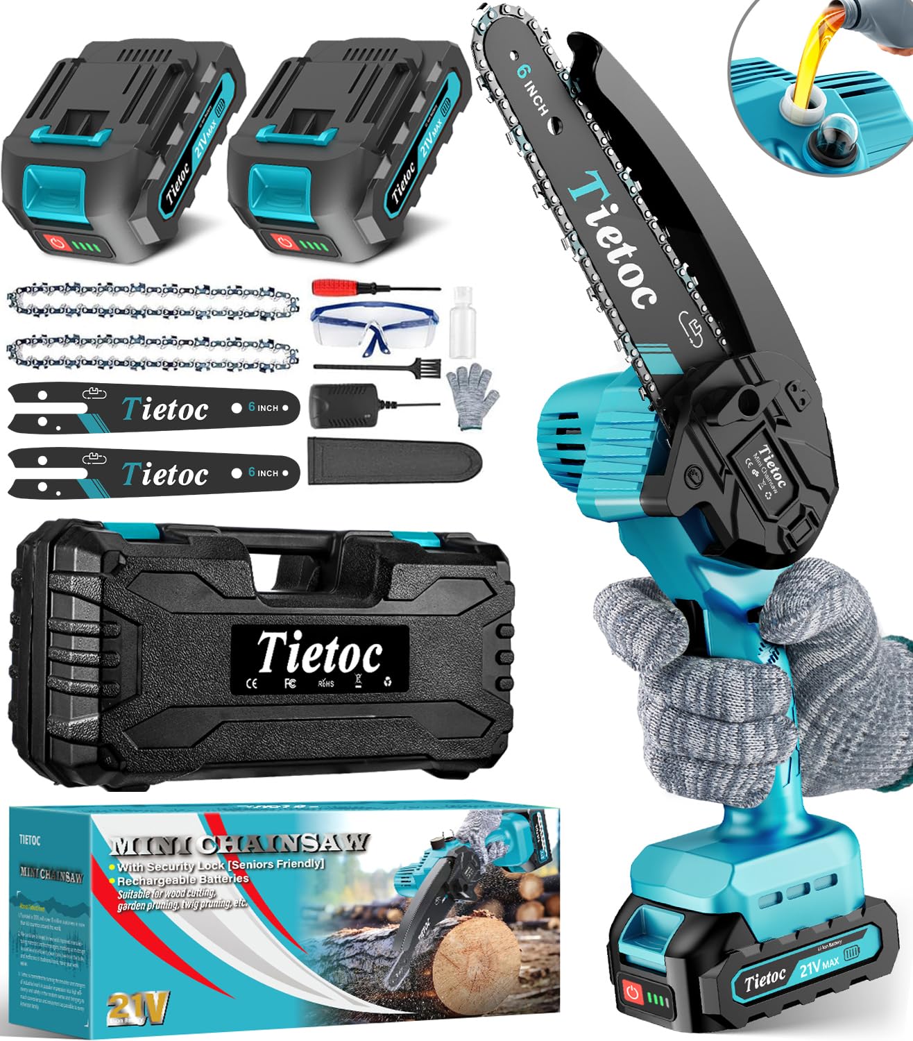 Tietoc Mini Chainsaw 6 Inch Cordless, Portable Electric Chain Saw Small Handheld Battery Powered Super Saws, Tools for Household & Garden, Gifts for Men Dad Husband Fathers Him Her Women Mom 2025