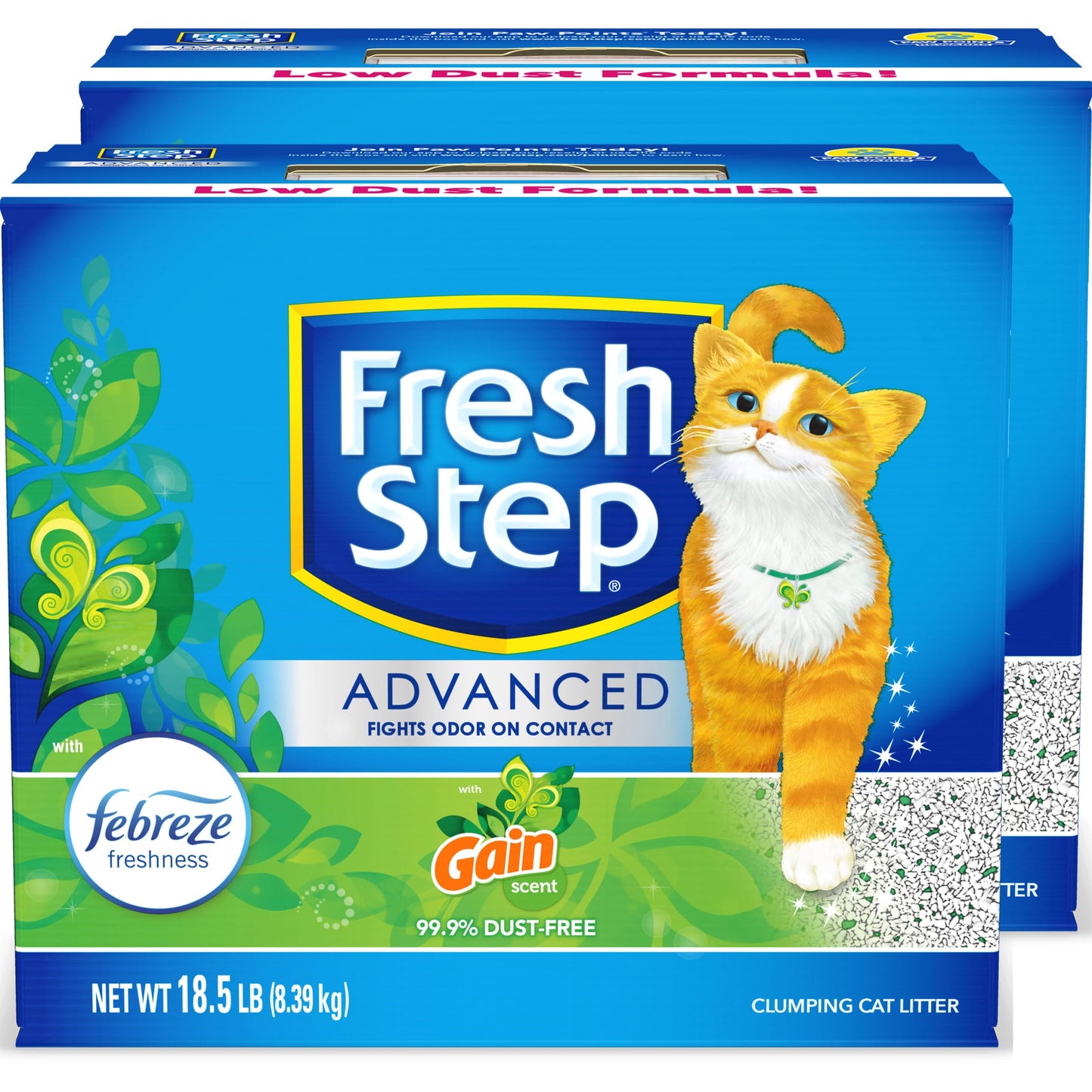 Fresh Step Clumping Cat Litter, With Gain, Advanced, Extra Large, 37 Pounds total (2 Pack of 18.5lb Boxes)