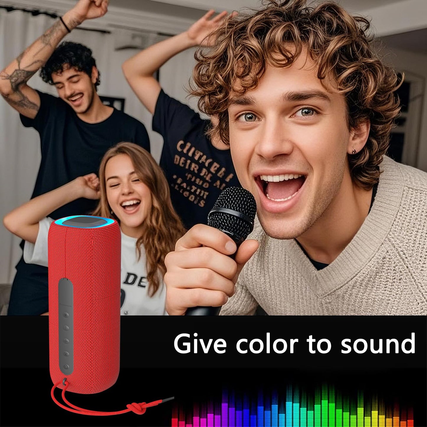PEICHENG Bluetooth Speaker, Portable Wireless Clear Loud Stereo Sound IPX5 Waterproof with RGB Lights BT5.3 Long Playtime TWS Pairing,for Home Party Outdoor Beach,Great Gift Choice (Red)
