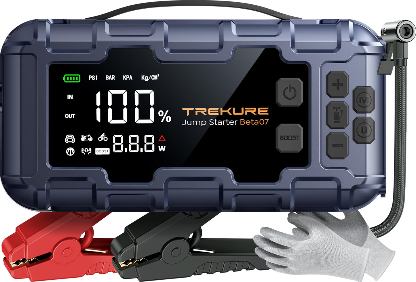 TREKURE 10-in-1 Car Battery Jump Starter with Air Compressor 6000A 160PSI 45W Charger, Car Jump Starter Jump Box (All Gas 12L Diesel), Car Battery Jumper Starter Portable Jumper Cables, Gloves, Lights