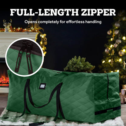 Zober Christmas Tree Storage Bag - Open Top, Quilted Christmas Tree Storage Box for Disassembled Trees up to 9 Feet with Carry Handles and Dual Zipper - 59x15x21.75 Inches, Green