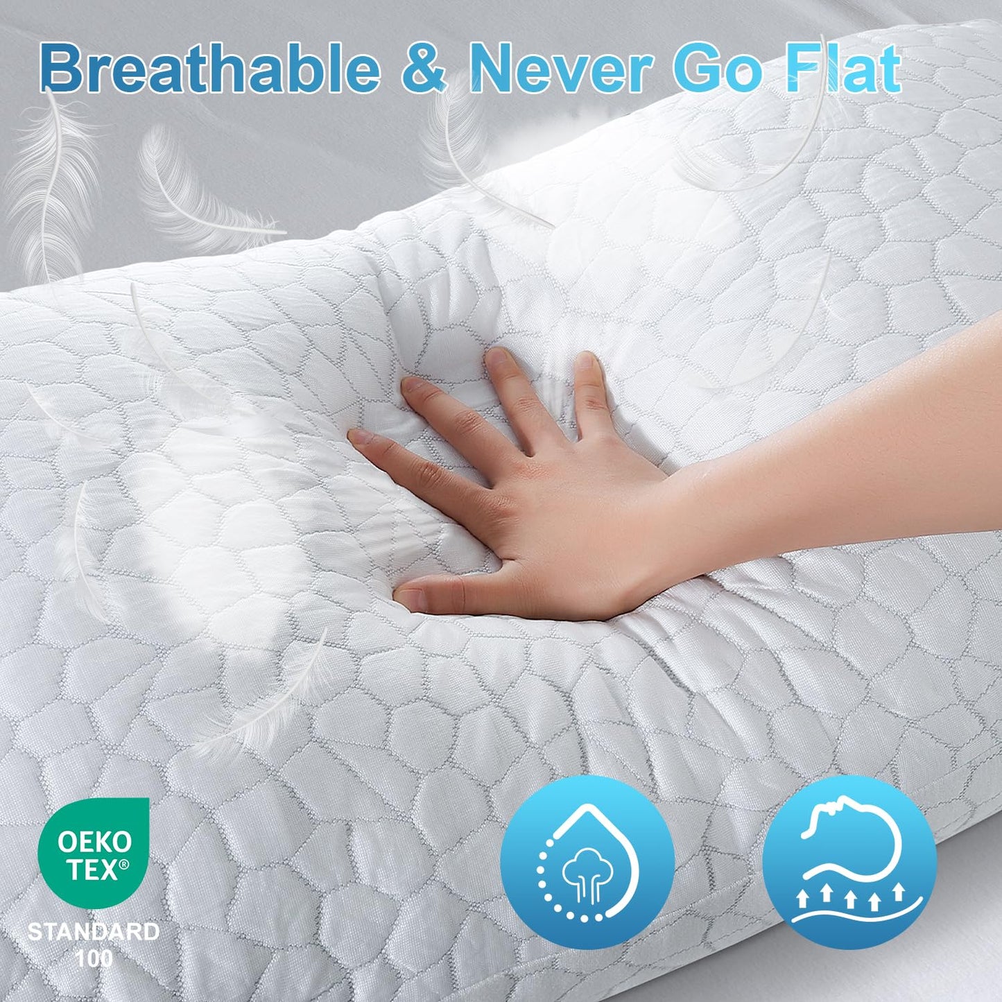 QUTOOL Cooling Pillows for Sleeping 2 Pack, Shredded Memory Foam Bed Pillows Queen Size Set of 2, Cool Pillow for Hot Sleepers Adjustable Firm Pillow for Side, Back and Stomach Sleepers Supportive