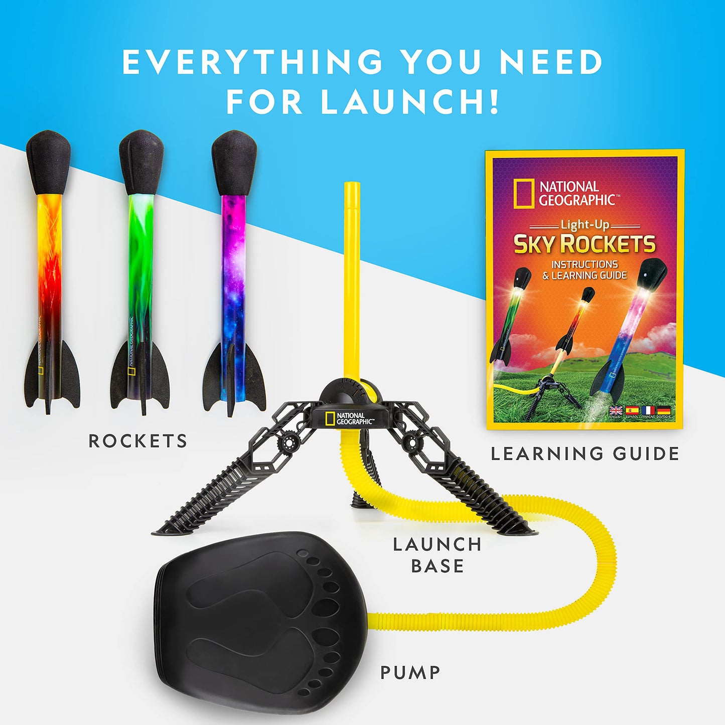 NATIONAL GEOGRAPHIC Air Rocket Toy – Ultimate LED Rocket Launcher for Kids, Stomp and Launch the Light Up, Air Powered, Foam Tipped Rockets up to 100 Feet