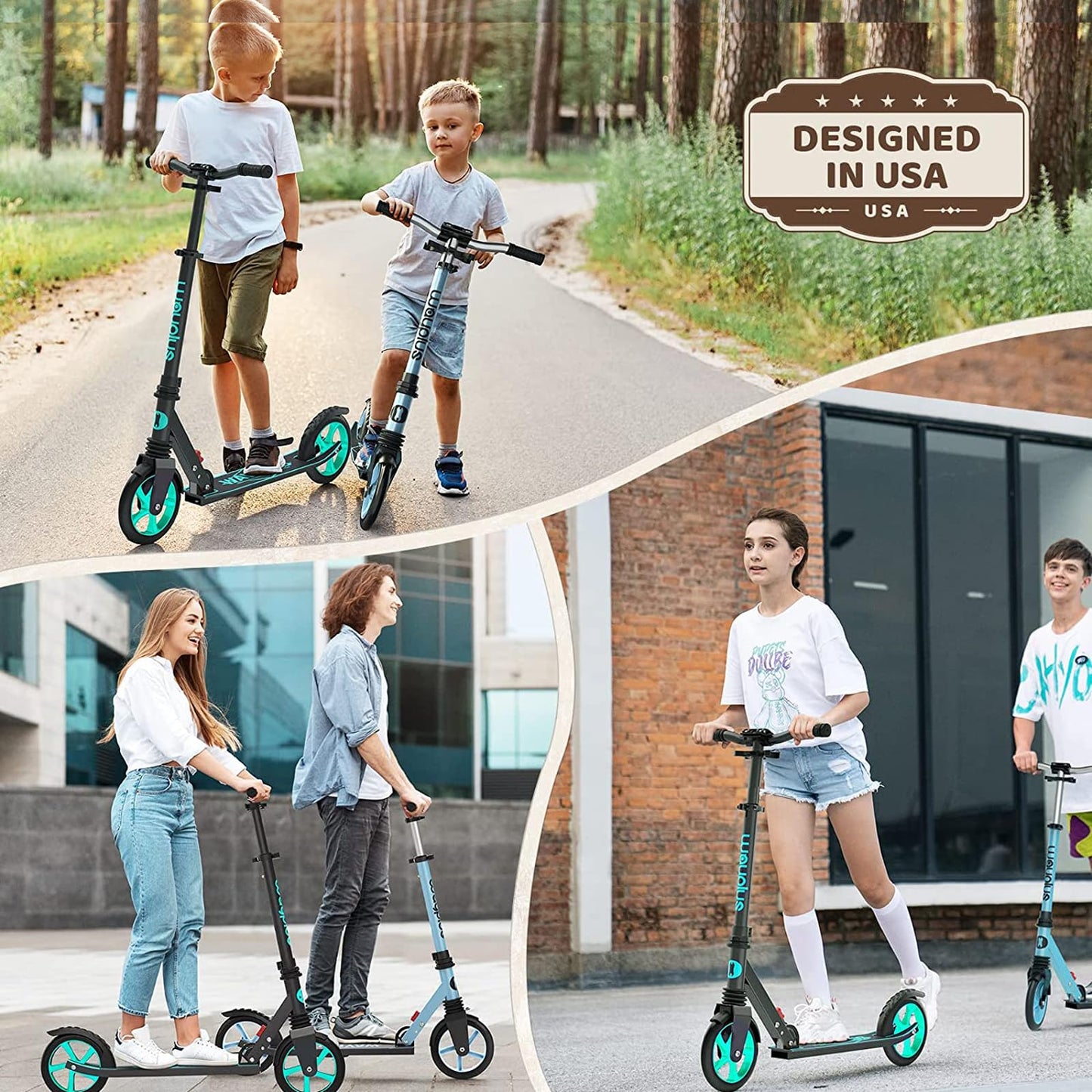 WAYPLUS Aquas Kick Scooter for Kids, Teens & Adults - Foldable, Lightweight, 8-Inch Non-Slip Deck, ABEC9 Bearings, Adjustable Height, Lifetime Service