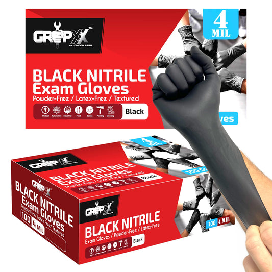 London Labs Black Nitrile Gloves Disposable Latex Free & Powder Free,4 Mil Rubber Glove, Cleaning, Cooking, Mechanic, Tattoo (200 Count, X-Large)