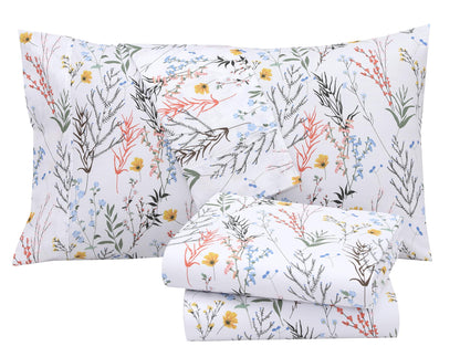 RUVANTI 100% Cotton Sheets – Queen Size Percale Bedding, Cooling & Breathable Floral Design, Durable with a Crisp, Soft & Comfortable Feel, 16" Deep Pocket, 4-Piece Set, Aroma