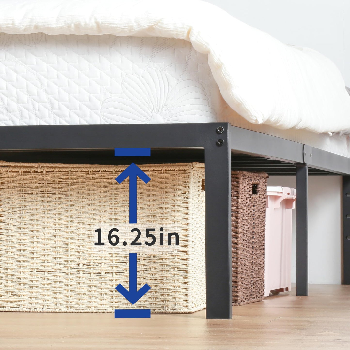 Olee Sleep 18 Inch Heavy Duty Steel Slat Anti-Slip Support, Easy Assembly Platform Bed Frame, Noise Free Steel Mattress Foundation, Maximum Storage, No Box Spring Needed, Black, Full Size
