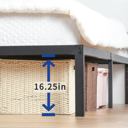 Olee Sleep 18 Inch Heavy Duty Steel Slat Anti-Slip Support, Easy Assembly Platform Bed Frame, Noise Free Steel Mattress Foundation, Maximum Storage, No Box Spring Needed, Black, Full Size