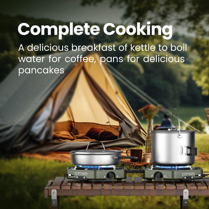 Cofiyard Propane 2-Burner Camping Stove with Carrying Bag and Gas Stove Pressure Regulator, Camping Essentials Folding Camp Stove with Flick-Style Ignition for Backpacking, Outdoor Cooking, Tailgating