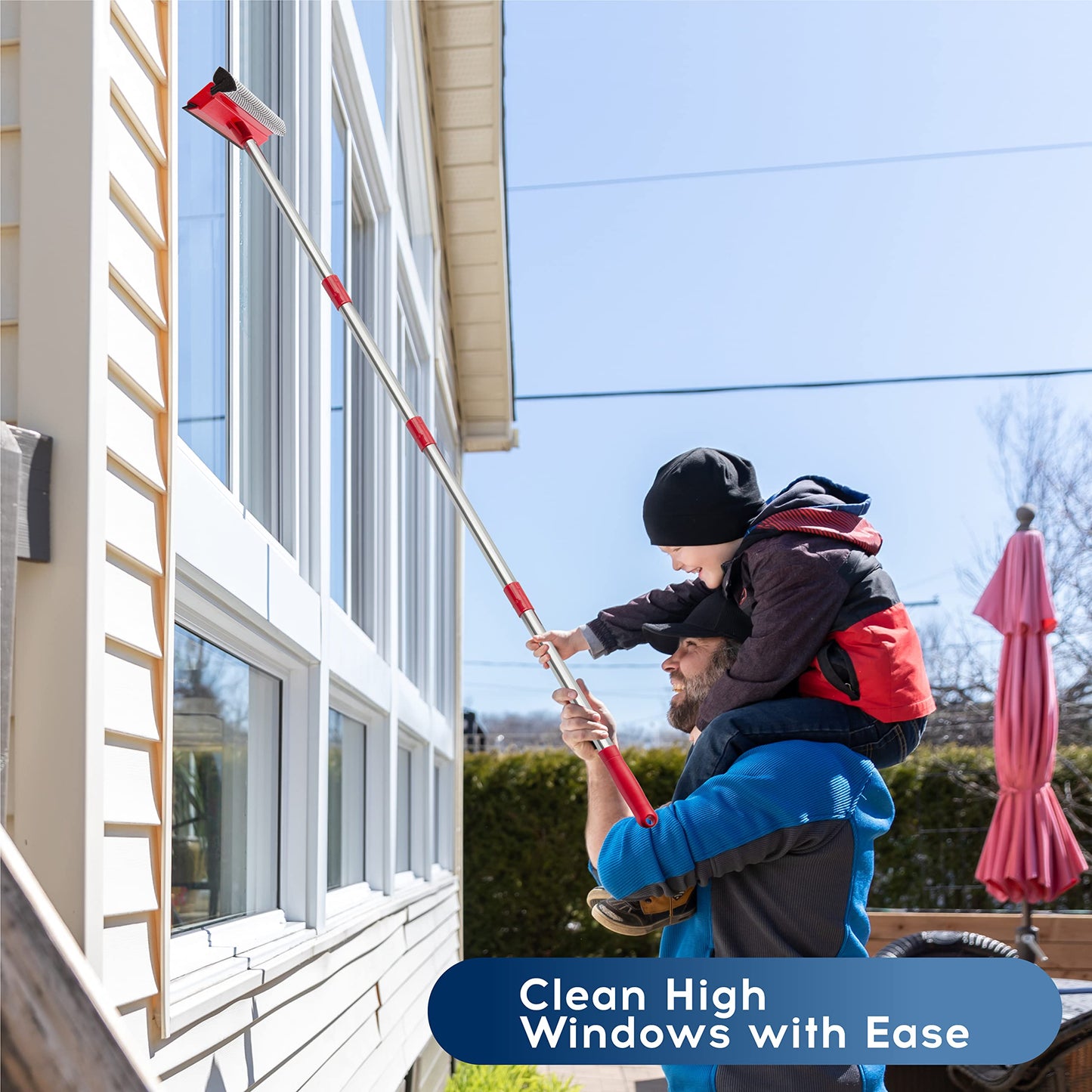 DSV Standard Window Squeegee, 2-in-1 Window Cleaner with 55" Extension Poles, Window Washing Kit, Glass Door Cleaner, Multi-Use Car Windshield Cleaning Tool with Long Handle for High Outdoor Windows