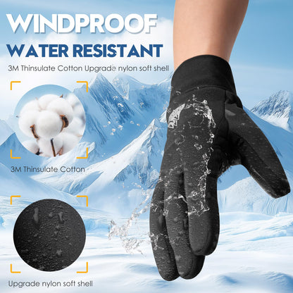 Bruvoalon Winter Gloves for Women & Men, 3M Thermal Insulation, Lycra Fabric, Touchscreen, Anti-Slip, Black, M