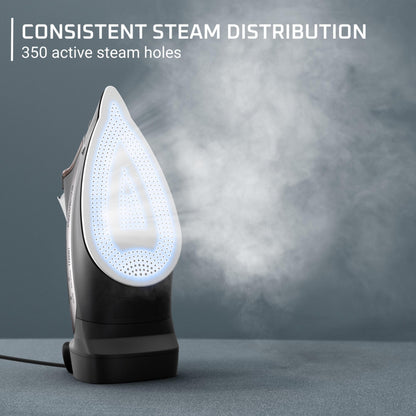 Rowenta Iron Steamer for Clothes, Stainless Steel Soleplate, Iron with Retractable Cord, Black, DW2459