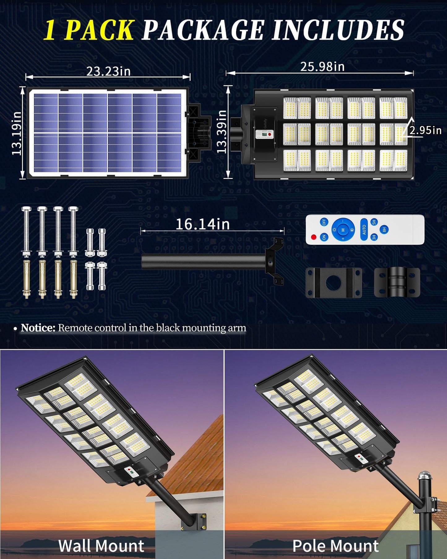 Gefolly SL-4800W Solar Street Light Outdoor, Wide Angle 398000LM Commercial Parking Lot Light Dusk to Dawn 6500K Solar Flood Security Light IP67 Solar Lamp