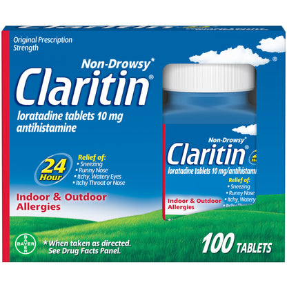 Claritin Allergy Medicine for Adults, 24-Hour Non-Drowsy Loratadine 10mg Pills, Antihistamine, 100 Tablets